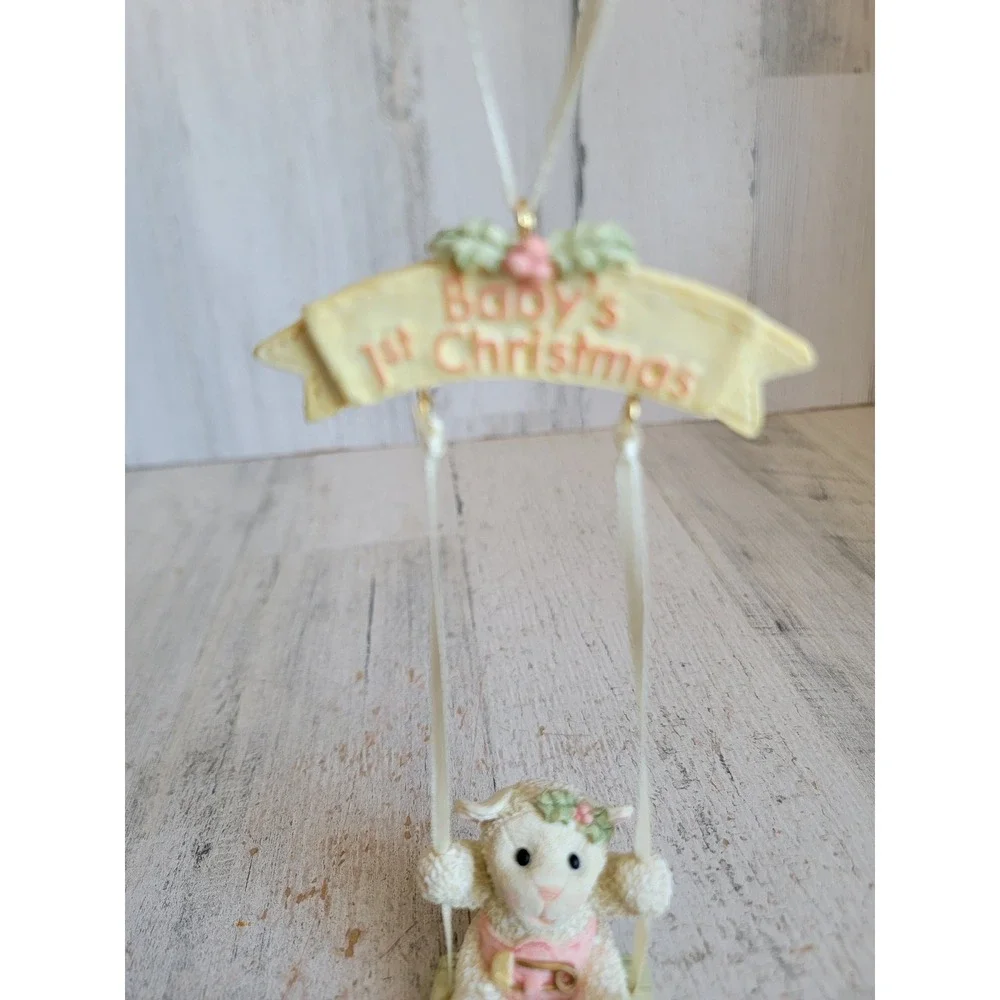 Vintage baby's first Christmas sheep swing unique ornament Xmas girl home